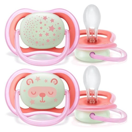 Philips Avent 2 sucettes nuit Ultra air Rose-Blanc 6-18 mois