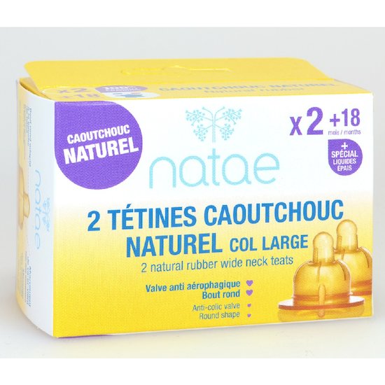 Natae Tétines caoutchouc Nataé déb 3 + liquide épais  18 mois +