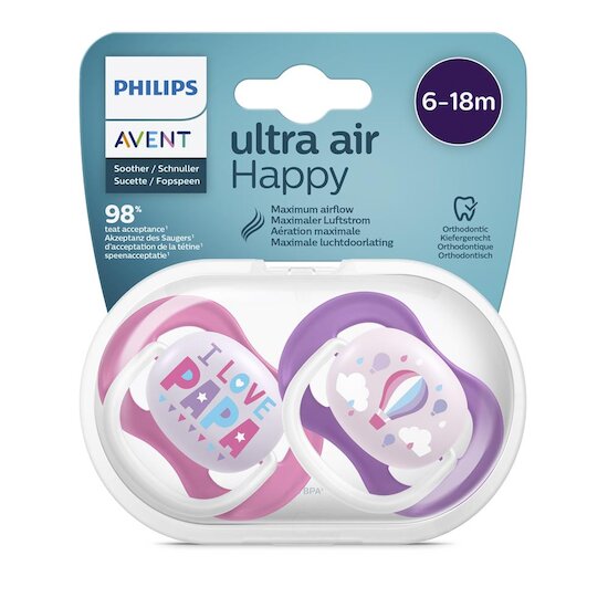 Philips Avent 2 Sucettes AIR MX I LOVE B/G  6-18 mois