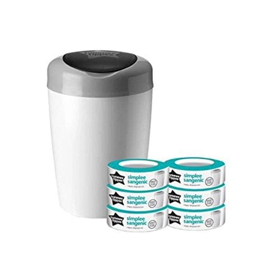 Tommee Tippee Poubelle à couches Starter Pack Simplee + 6 recharges Blanc 