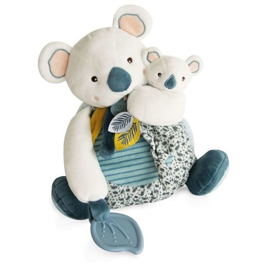 Doudou & Compagnie YOCA Mon petit Koala avec bébé et anneau de dentition Blanc 25 cm