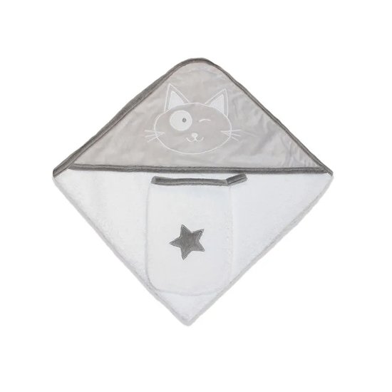 Les Chatounets Sortie de bain Star Gris/Blanc 