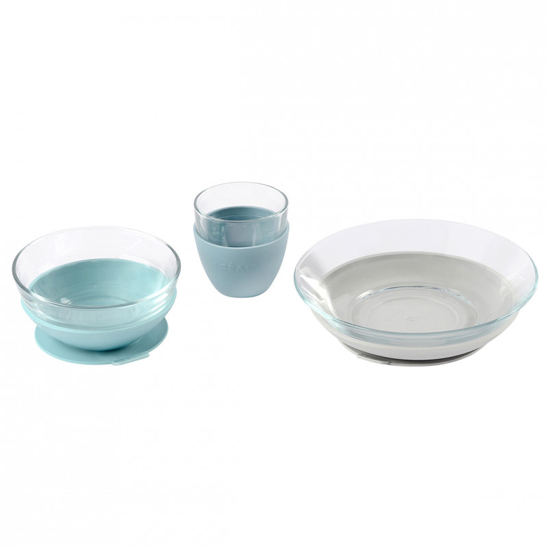 Beaba - Coffret repas verre Duralex BLEU Béaba