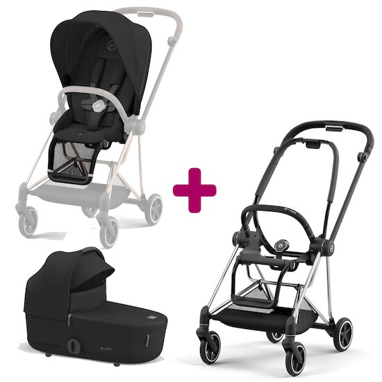 Cybex Pack Châssis poussette Mios chrome black + Siège Sepia Black + Nacelle Sepia Black  