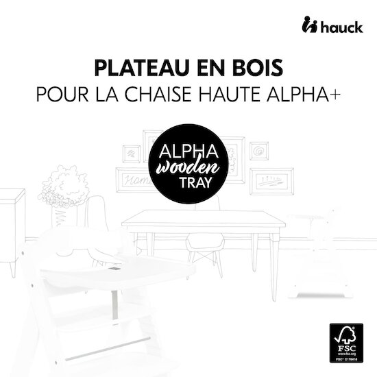 Hauck Plateau pour chaise haute Alpha Wooden Tray White  Hauck Plateau pour chaise haute Alpha Wooden Tray White