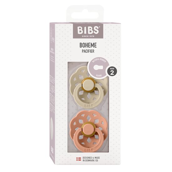 BIBS Tétines Boheme 2 Pack Caoutchouc naturel Vanilla/Peach 6-18 mois BIBS Tétines Boheme 2 Pack Caoutchouc naturel Vanilla/Peach 6-18 mois