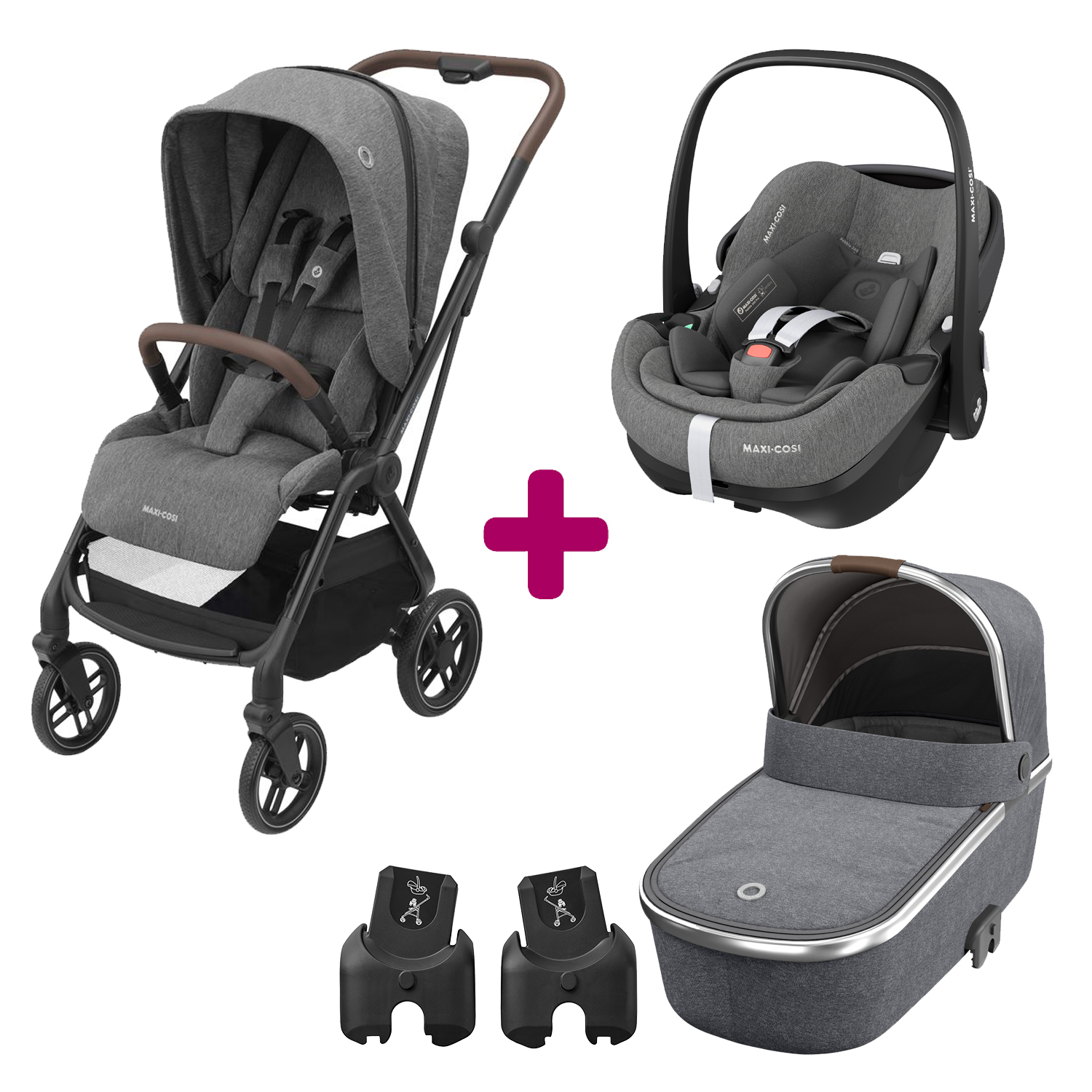 Pack poussette trio Léona 2 + pebble pro select grey + nacelle Oria Twillic  Grey, Maxi Cosi de Maxi Cosi