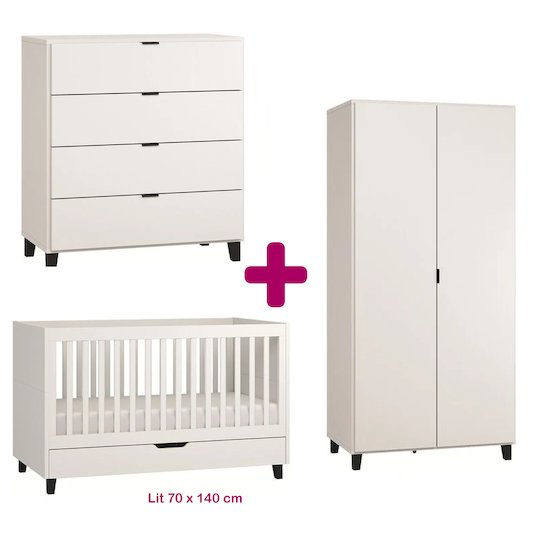 Vox Chambre bébé complète Simple : lit évolutif 70x140, commode, armoire  