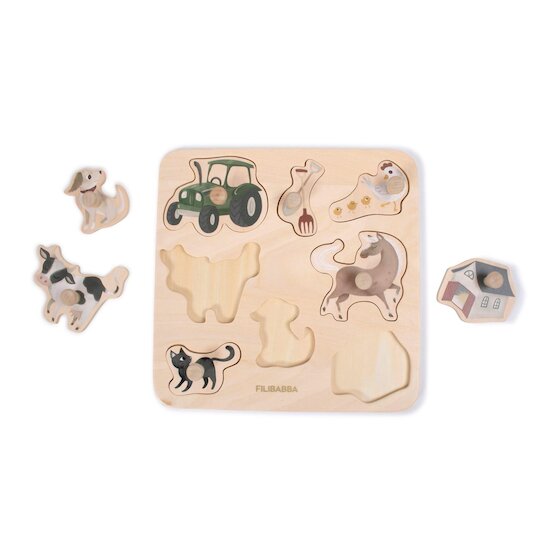 Filibabba Puzzle en bois A la ferme Multicolore  Filibabba Puzzle en bois A la ferme Multicolore
