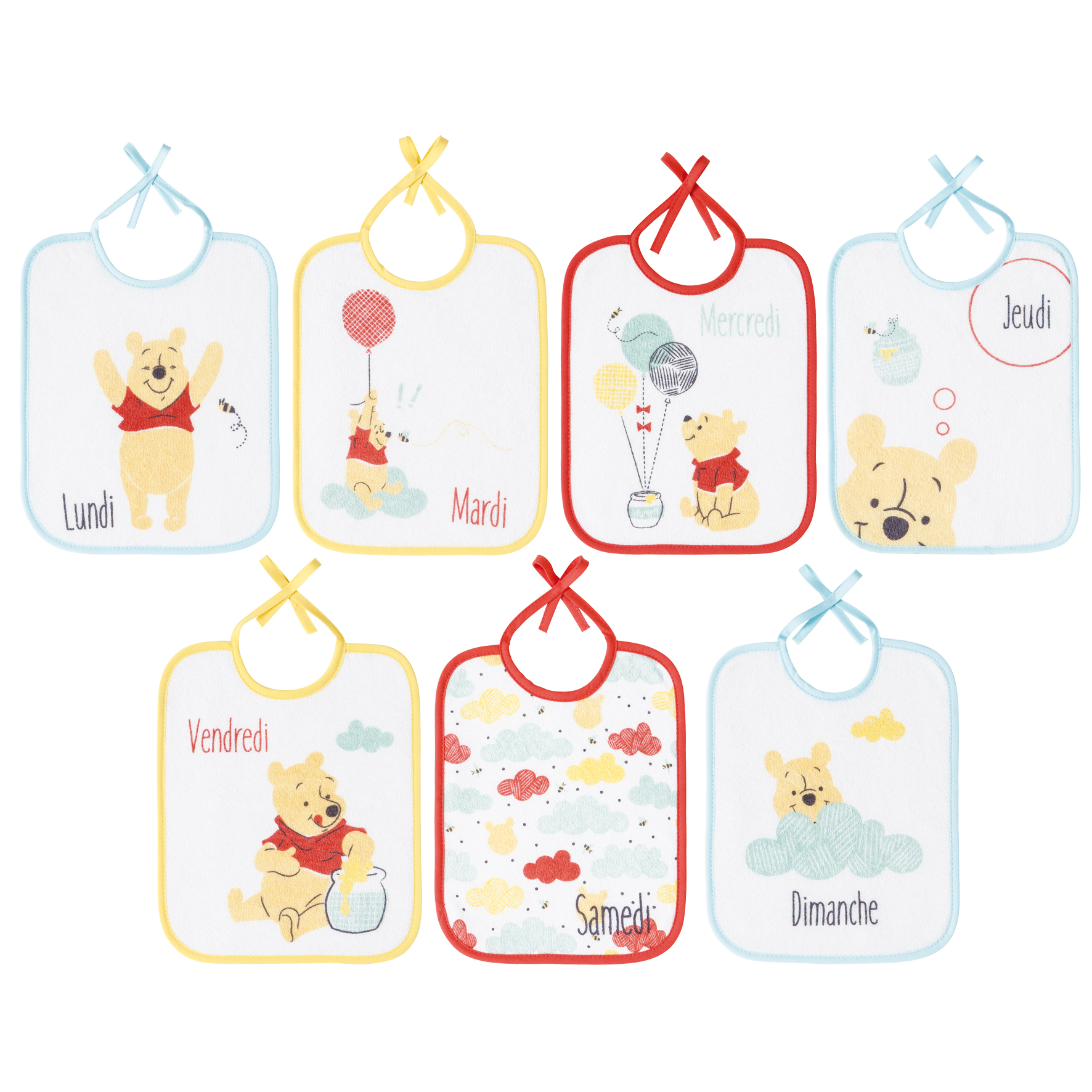7 bavoirs naissance Winnie Helle Funshine impr MULTICOLORE Disney Baby