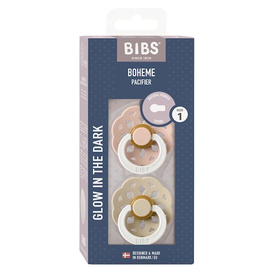 BIBS Tétines Boheme 2 Pack Caoutchouc naturel Blush Glow/Vanilla Glow 