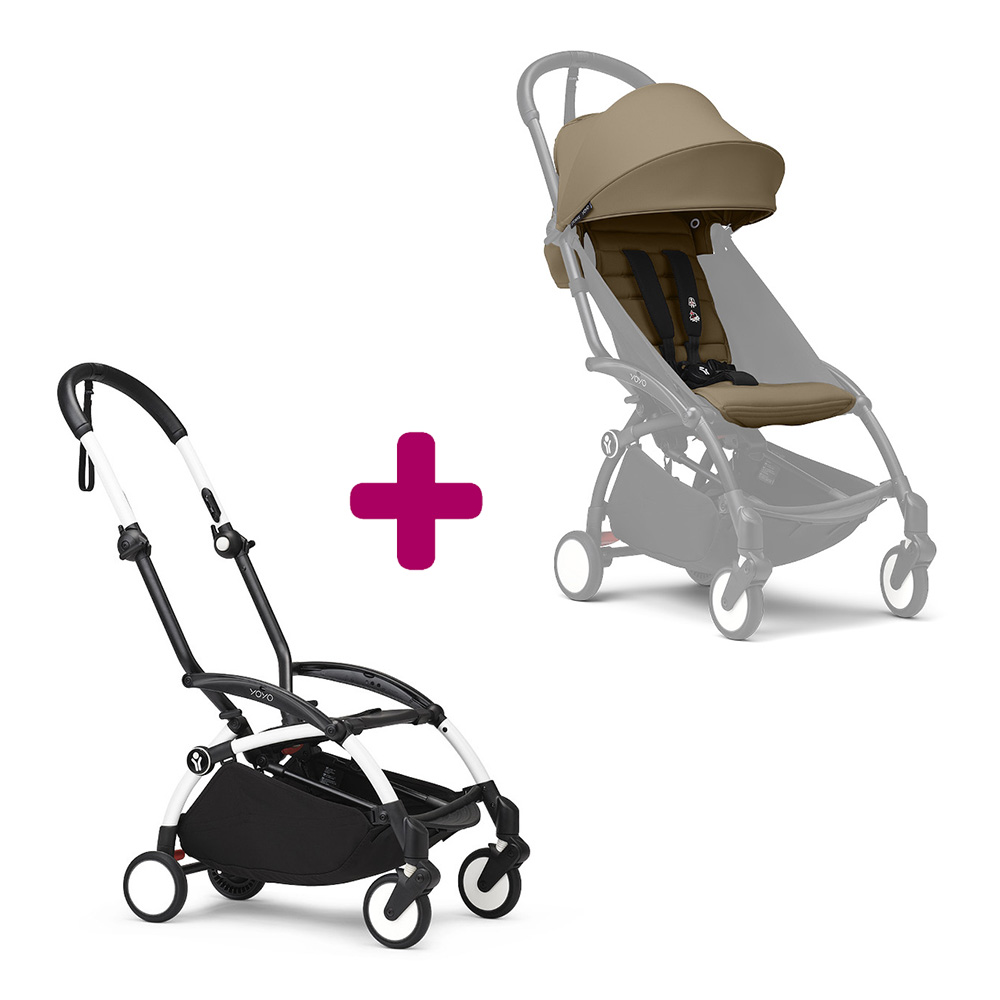 Stokke - Pack chassis poussette YOYO³ Blanc + pack 6+ YOYO³ Toffee  Stokke