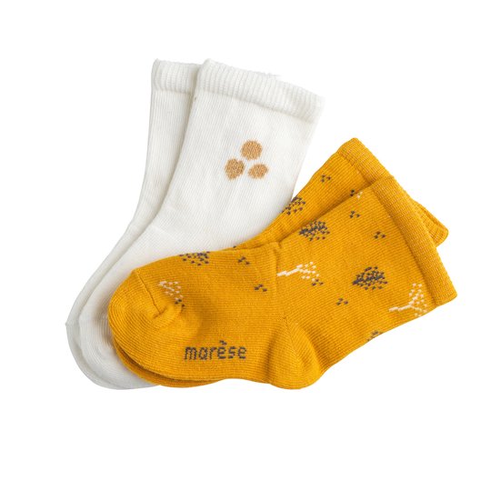 Marèse Mi-chaussettes x2 écru moutarde Safran Jaune 13-14