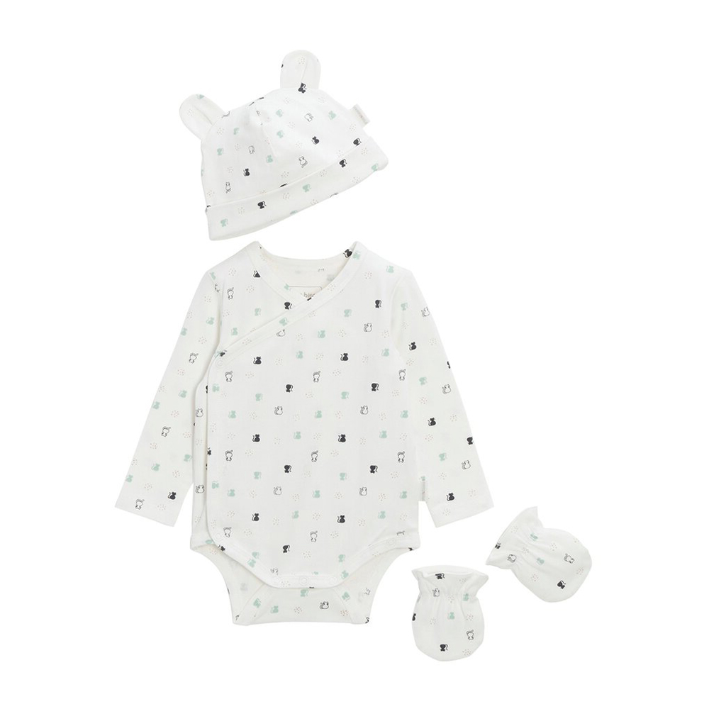 P’tit bisou - Body + Bonnet + Moufles Mon Trousseau Chaton BLANC P’tit bisou