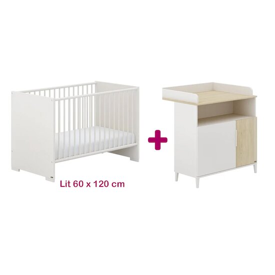 Yuny by Paidi Chambre bébé duo Pomeline : lit 60x120, commode, armoire   Yuny by Paidi Chambre bébé duo Pomeline : lit 60x120, commode, armoire