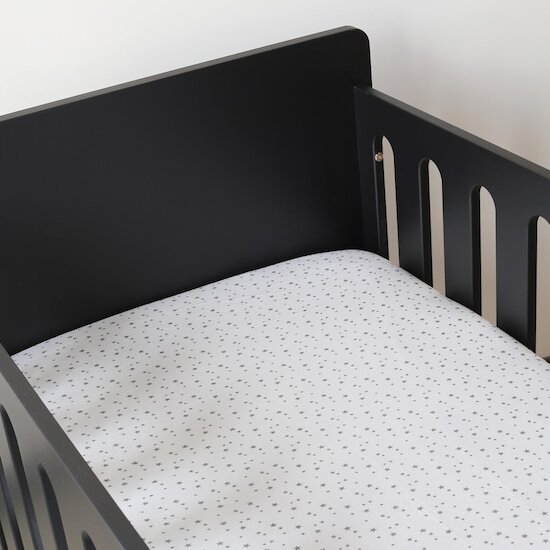 Trois Kilos Sept Drap Housse Etoiles Sous Boite Blanc étoiles grises 70x140 cm