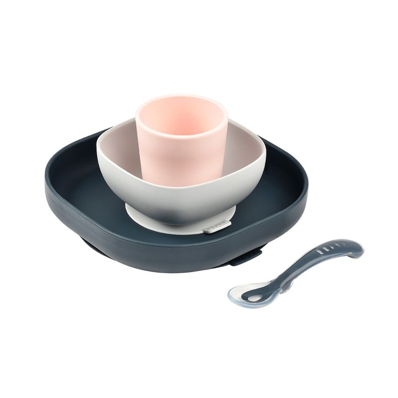 Beaba - Coffret Repas Silicone 4 pièces BLEU Béaba
