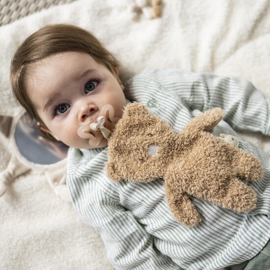 Nattou Doudou Attache Tétine Ours Bouclette Teddy Caramel  Nattou Doudou Attache Tétine Ours Bouclette Teddy Caramel