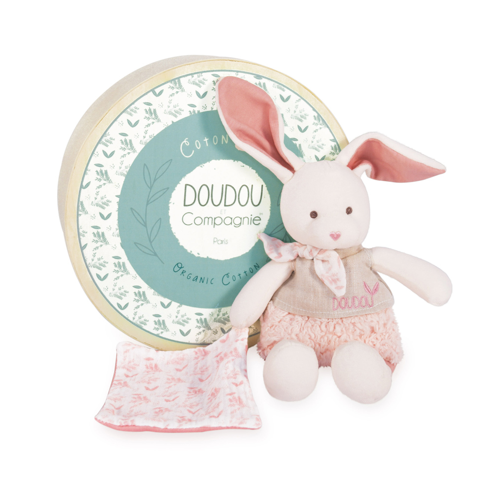 Doudou & Compagnie - Pantin avec doudou Lapin en coton bio ROSE Doudou & Compagnie