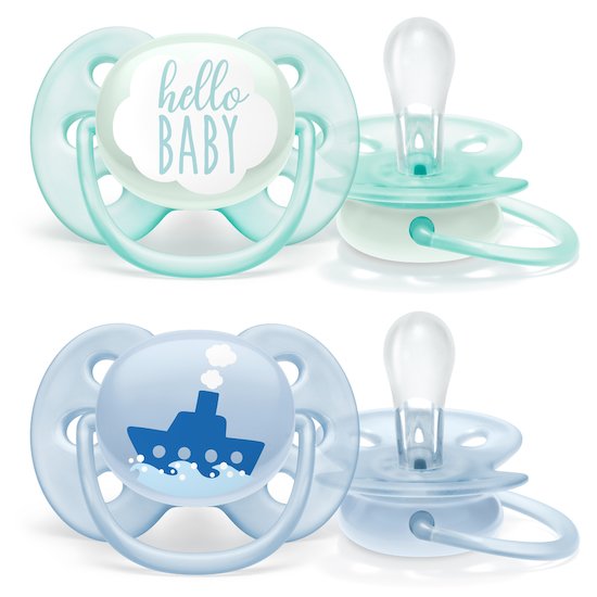 Philips Avent 2 sucettes ultra douces Bateua / Hello 0-6 mois