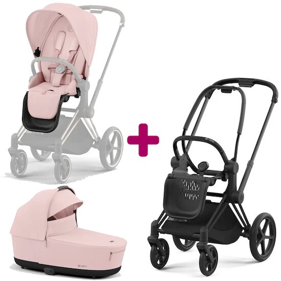 Cybex  Pack Chassis Priam matt black + Siege Peach Pink + Nacelle Peach Pink  