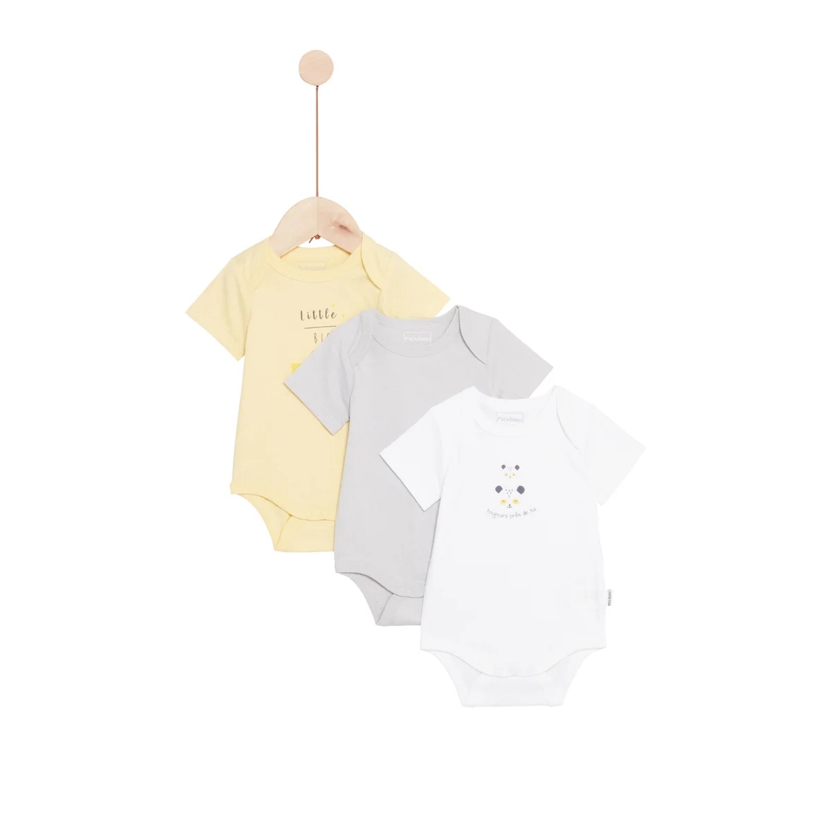 P’tit bisou - Lot de 3 bodies manches courtes Mes Essentiels JAUNE P’tit bisou