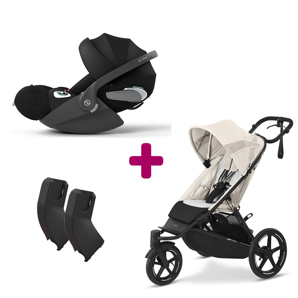 Cybex - Pack Poussette duo Avi Spin Seashell Beige + adaptateurs coque + coque Cloud T Sepia Black  Cybex