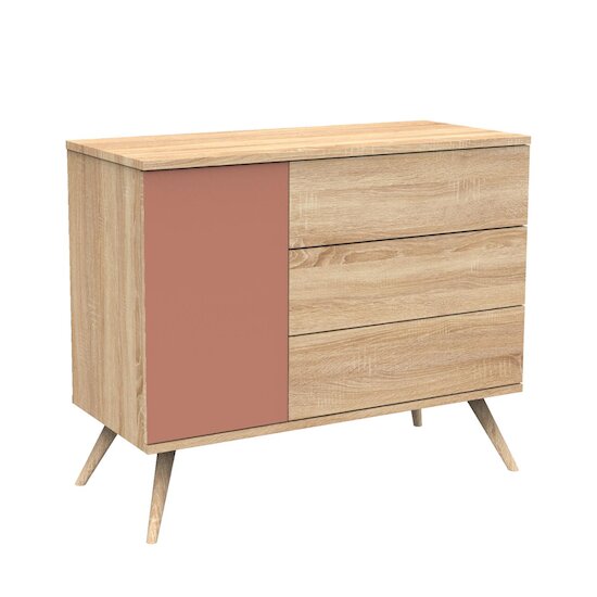 Sauthon Commode 3 porte Seventies Chêne Doré - Terracotta - Hêtre Vernis Naturel  Sauthon Commode 3 porte Seventies Chêne Doré - Terracotta - Hêtre Vernis Naturel