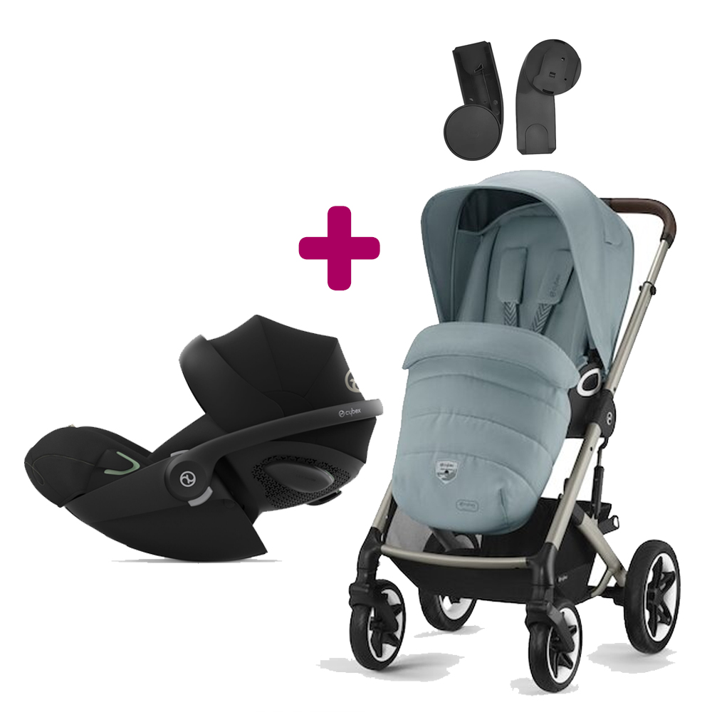 Cybex - Pack Poussette Duo Talos S Lux 2023 Taupe sky blue + adaptateurs + Coque Cloud G i-Size Moon Black  Cybex