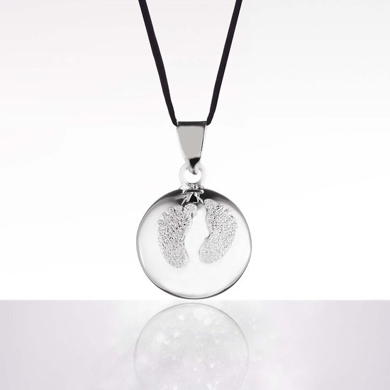 Cache cœur Bola de grossesse Baby Feet avec cordon noir Rhodium  Cache cœur Bola de grossesse Baby Feet avec cordon noir Rhodium