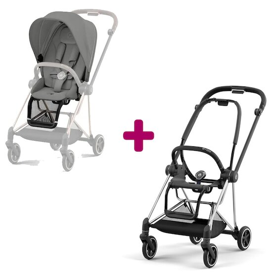 Cybex Pack Châssis poussette Mios chrome black + Siège Mirage Grey  