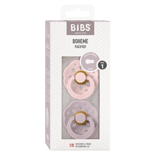 BIBS Tétines Boheme 2 Pack Caoutchouc naturel Blossom/Dusky Lilac 6-18 mois BIBS Tétines Boheme 2 Pack Caoutchouc naturel Blossom/Dusky Lilac 6-18 mois