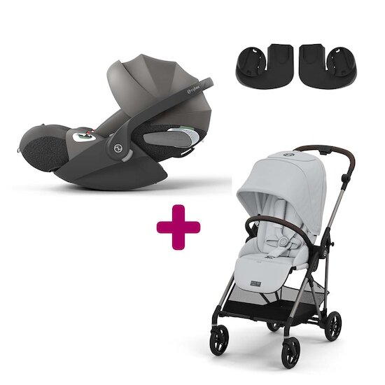 Cybex Pack Poussette Duo Melio 4 Fog Grey + adaptateurs + Coque Cloud T i-Size Mirage Grey  