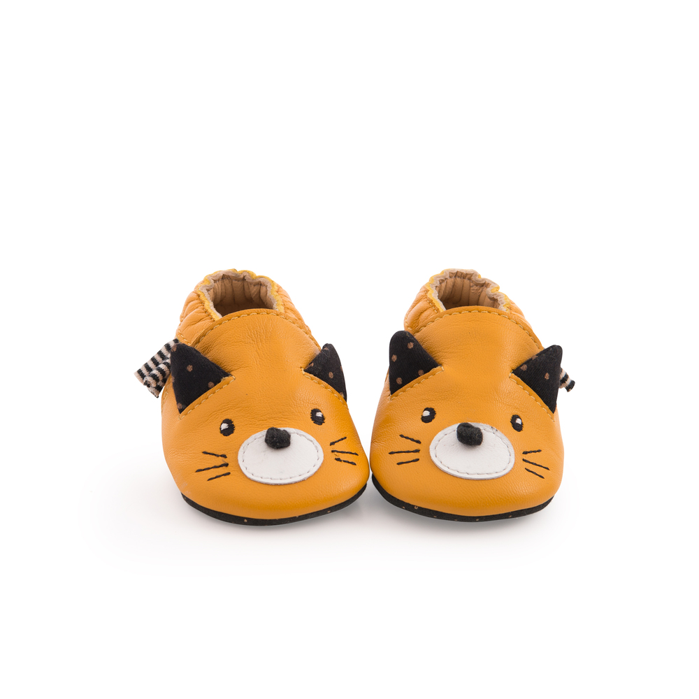 Chaussons cuir chat Les moustaches MULTICOLORE Moulin Roty