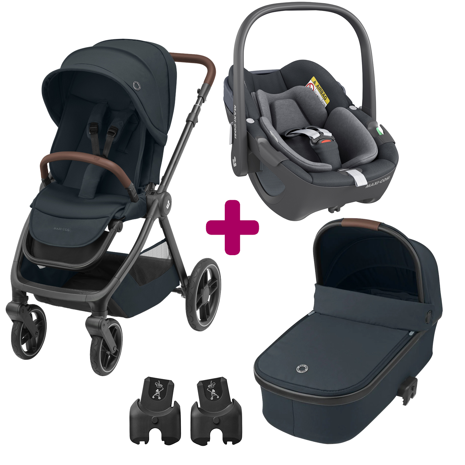 MAXI COSI - Pack poussette trio Oxford + nacelle Oria + coque Pebble 360 Essential Graphite  Maxi Cosi