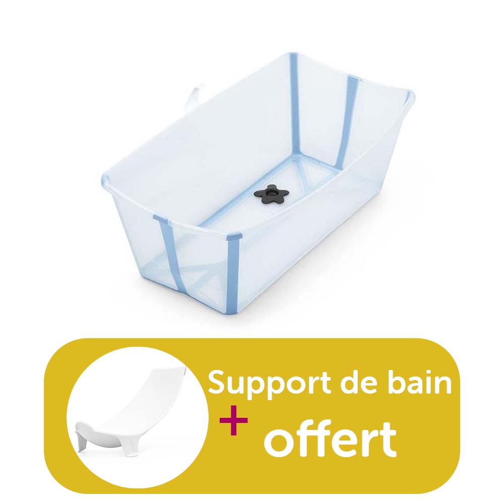 Stokke - Baignoire Flexi Bath Transparent Bleu Ocean achetée = support de bain offert  Stokke