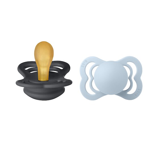 BIBS Tétines Supreme 2 Pack Caoutchouc naturel Iron/Baby Blue 