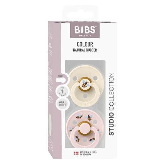 BIBS Tétines Studio Colour 2 Pack Caoutchouc naturel Ivory/Petal 