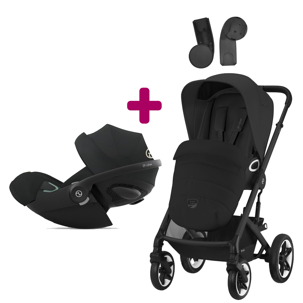 Cybex - Pack Poussette Duo Talos S Lux 2023 Moon Black + adaptateurs + Coque Cloud G i-Size Tissu Plus Moon Black  Cybex