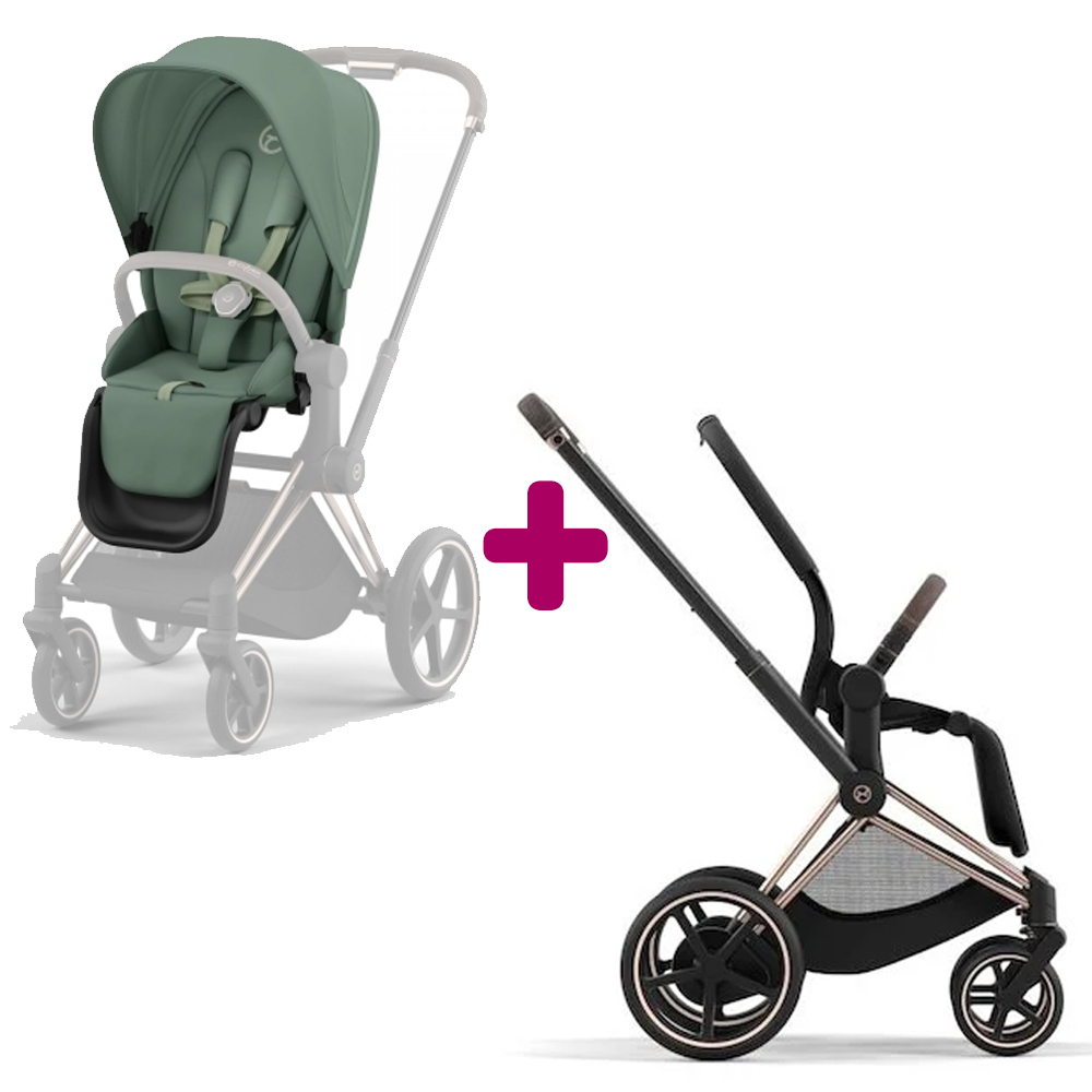 Poussette Epriam Chassis rosegold + siège Leaf Green Cybex