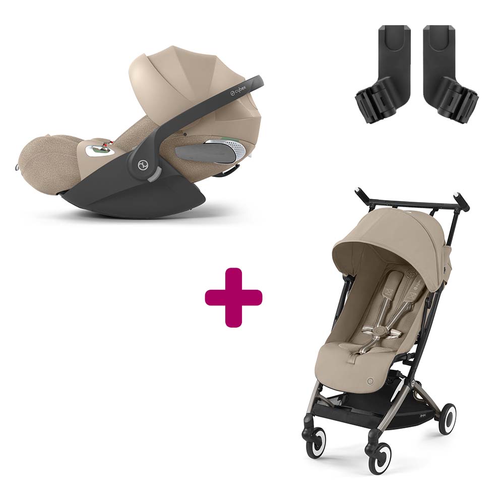 Cybex - Pack Poussette Duo Libelle Almond Beige + adaptateurs + Coque Auto Cloud T i-Size Tissu Plus Cozy Beige  Cybex