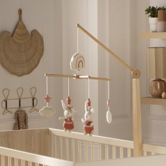 Sauthon Mobile Musical Petit Coeur Beige Chiné/Rose Poudré  Sauthon Mobile Musical Petit Coeur Beige Chiné/Rose Poudré