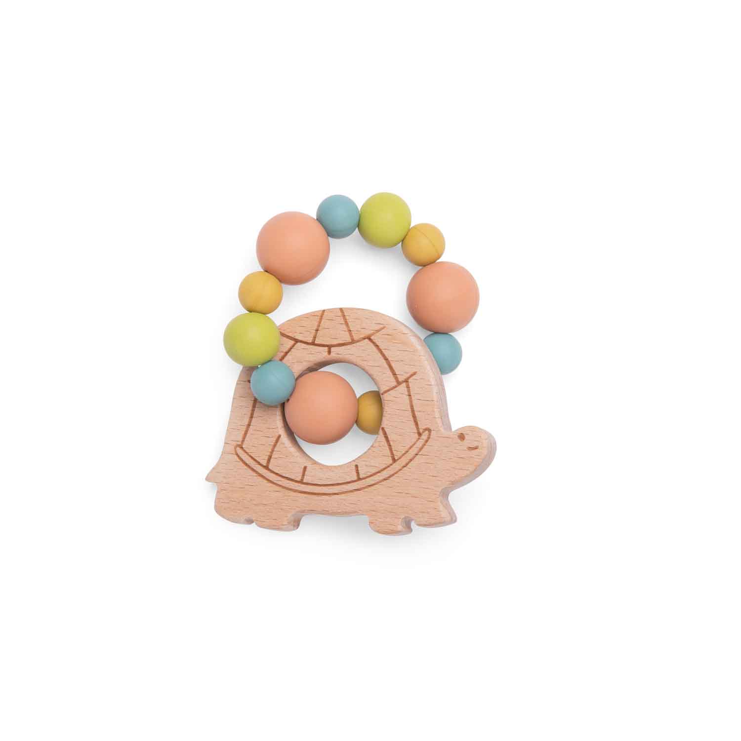 Hochet anneau de dentition bois et silicone tortue MULTICOLORE Moulin Roty