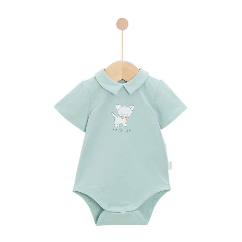 P’tit bisou - Body manches courtes Mon Trousseau Chaton VERT P’tit bisou