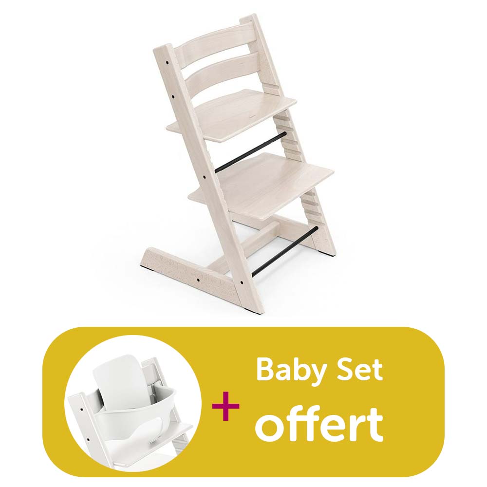 Stokke - Chaise tripp trapp achetée Blanchie = baby set blanc offert  Stokke