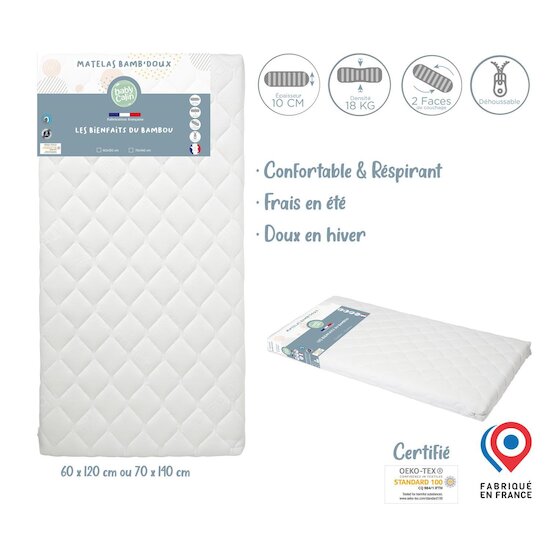 BabyCalin Matelas Lit Bamb'Doux  Blanc  BabyCalin Matelas Lit Bamb'Doux  Blanc