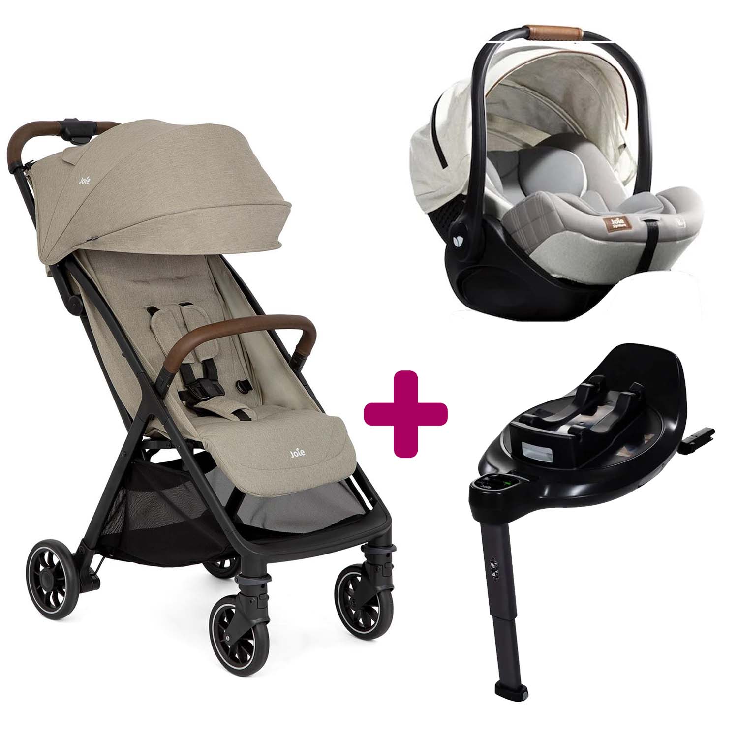 Joie - Pack Poussette Trio Pact Pro Oak + Coque i-Level Recline Oyster + Base Encore  Joie