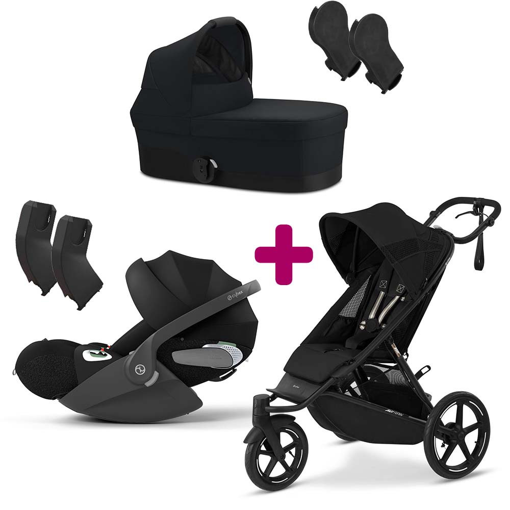 Cybex - Pack Poussette trio Avi Spin Moon Black + adaptateurs coque + adaptateur nacelle Cot S + coque Cloud T Sepia Black + Nacelle Cot S Magic Black  Cybex