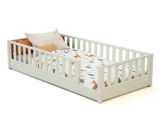 Jurababy Lit au sol enfant en bois Sonho Blanc Perle 90x190 cm