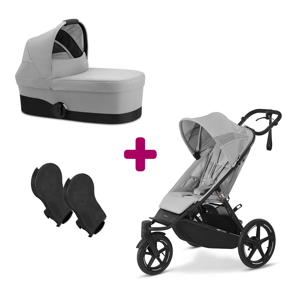 Cybex - Pack Poussette duo Avi Spin Fog Grey + adaptateurs cot S + nacelle Cot S Fog Grey  Cybex
